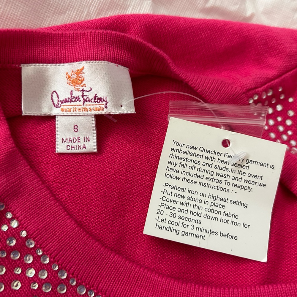 NWT Quaker Factory pink embellished sweater - Picture 3 of 5